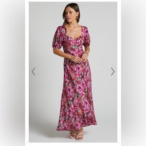 LORIE MAXI DRESS - SHORT SLEEVE CUT OUT TIE BACK DRESS IN VIOLETTE BLUR FLORAL